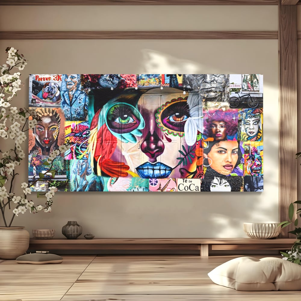 Tablou canvas cu tablou canvas cu colaj grafitti urban, fara rama, pe sasiu de lemn